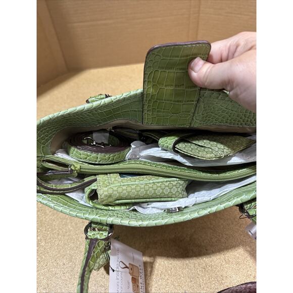 NOS Nine West Mini Tote Bags Purses Set of 2 Pink & Green Organizer Style - Picture 6 of 16